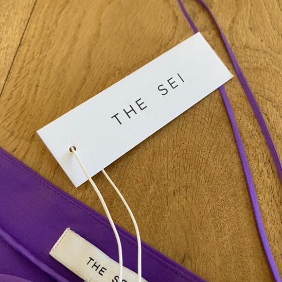 The Sei Asymmetrical Plunge Silk Mini Dress in Purple - Picture 4 of 9